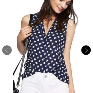 Express Navy and Lemon Sleeveless Button Down